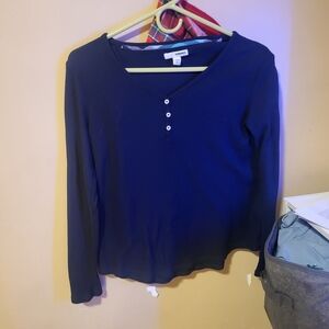 Sonoma Women's Dark Blue Long Sleeve Henley Top